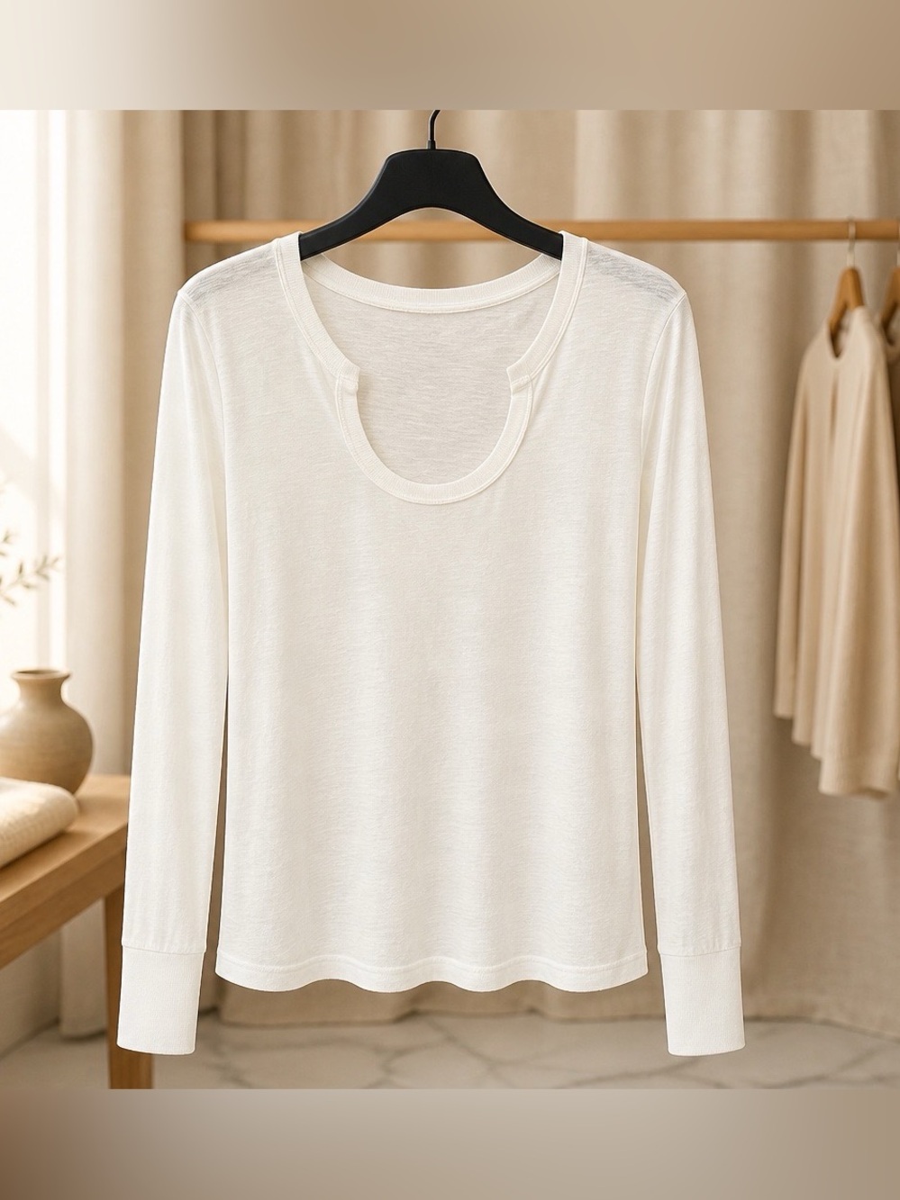 Anthropologie Long Sleeve Scoop Round Neck Top - Picture 2 of 7